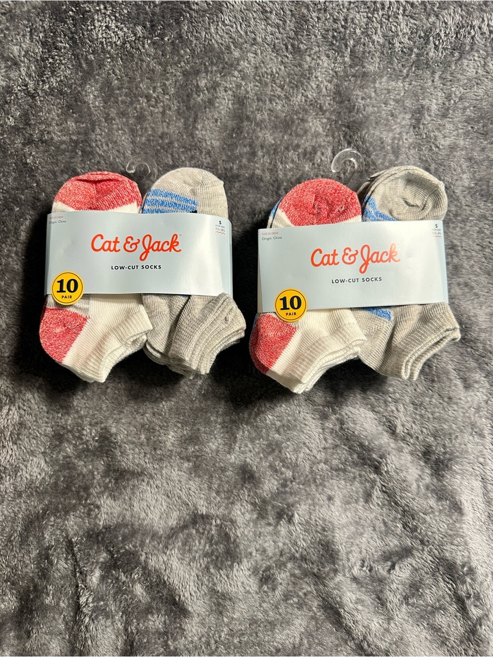 Cat & Jack Low-Cut Athletic Socks 20-Pairs in Gray, White & Red Accents